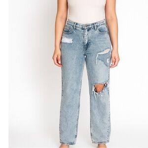 Nasty Gal jeans stone acid washed denim straight leg distressed high waisted 8